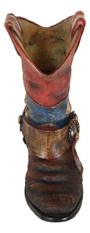 Rustic Western Star Texas Patriot Flag Cowboy Boot With Spur Floral Vase Planter