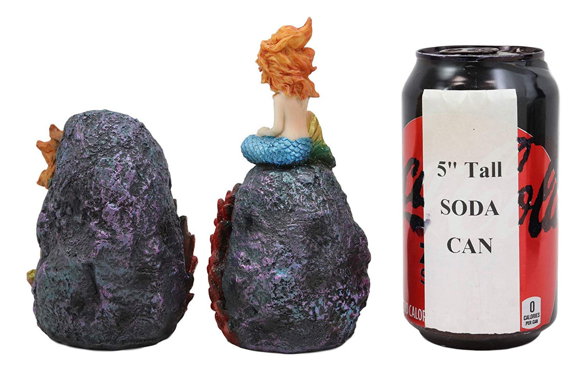 Ebros Nautical Blue Tail Mermaids With LED Light Geode Crystal Cave Figurines Set Of 2