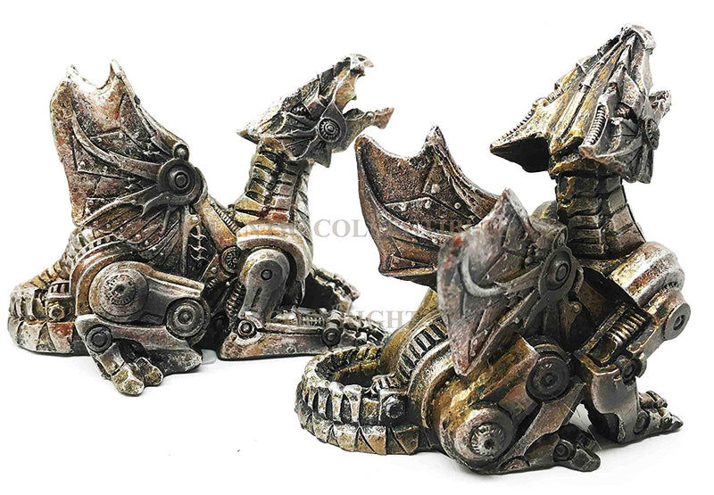 Steampunk Cyborg Cyclone Roaring Dragon Pair Figurine Set of 2 Collectible