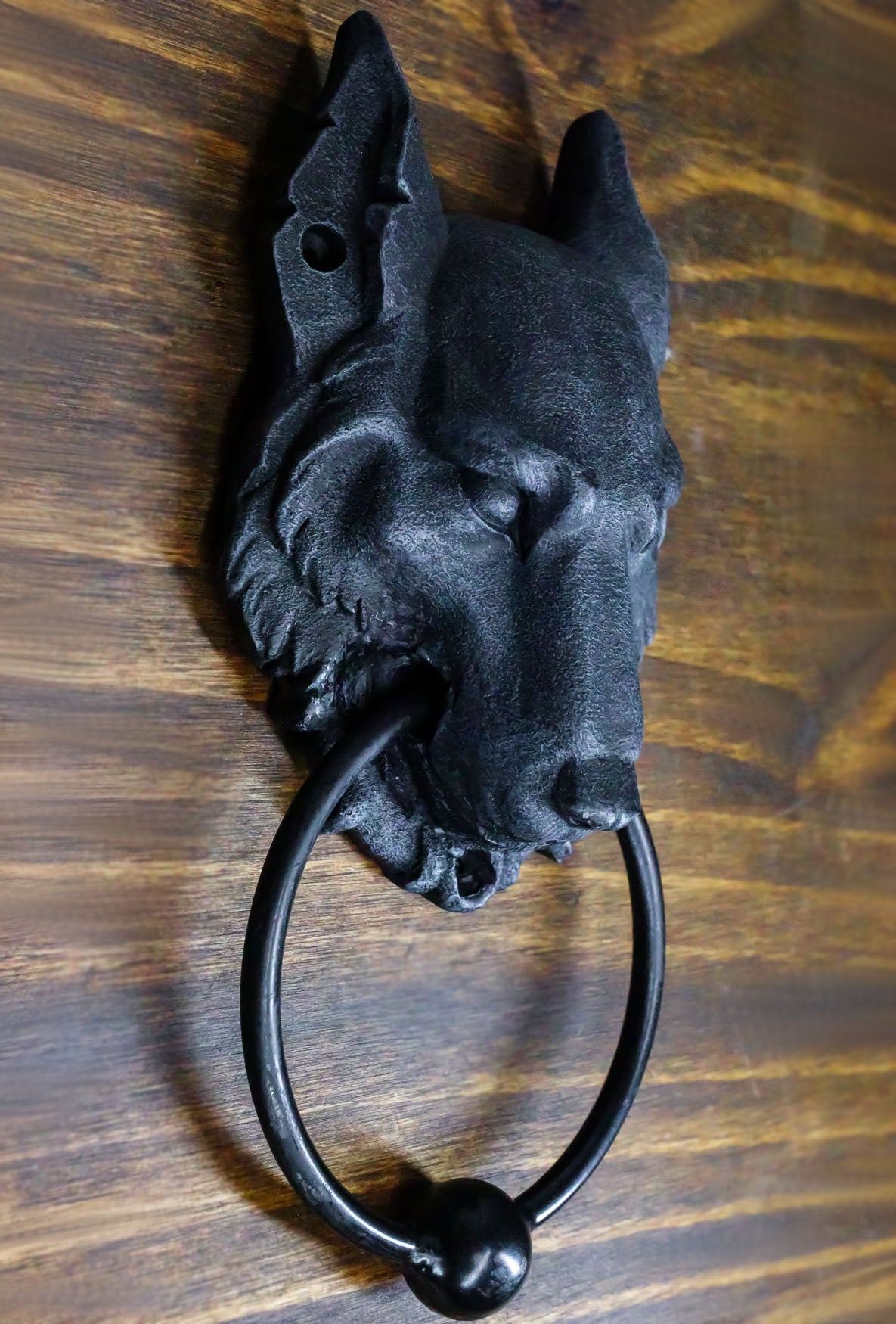 Ebros Full Moon Gothic Chained Wolf Gargoyle Door Knocker Figurine 8.25"Tall Faux Stone Finish With Metal Ball - Ebros Gift