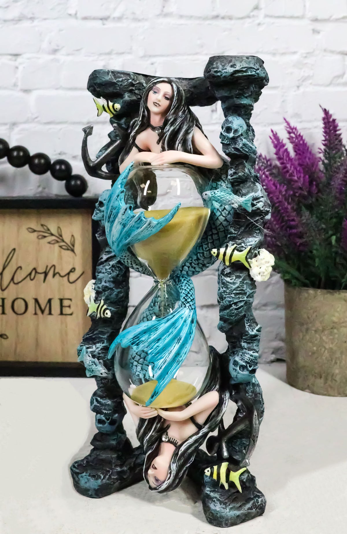 Ebros Large Sirens Of The Seas Necromancer Gothic Mermaid Sand Timer Pillar 9"H - Ebros Gift