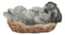 Realistic Miniature Schnauzer Puppy Sleeping In Wicker Basket Figurine 7"Long