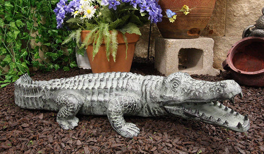 Ebros Gift Large 32" Long Aluminum Metal Realistic Snapping Alligator 'Gargantuan' Garden Greeter Accent Statue Lake Home Patio Pool Exotic Decor of Alligators Crocodile Gator Decorative Sculpture