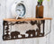 Forest Rustic Western Black Bear Family Metal Cutout Art Wall Hanging Wood Shelf