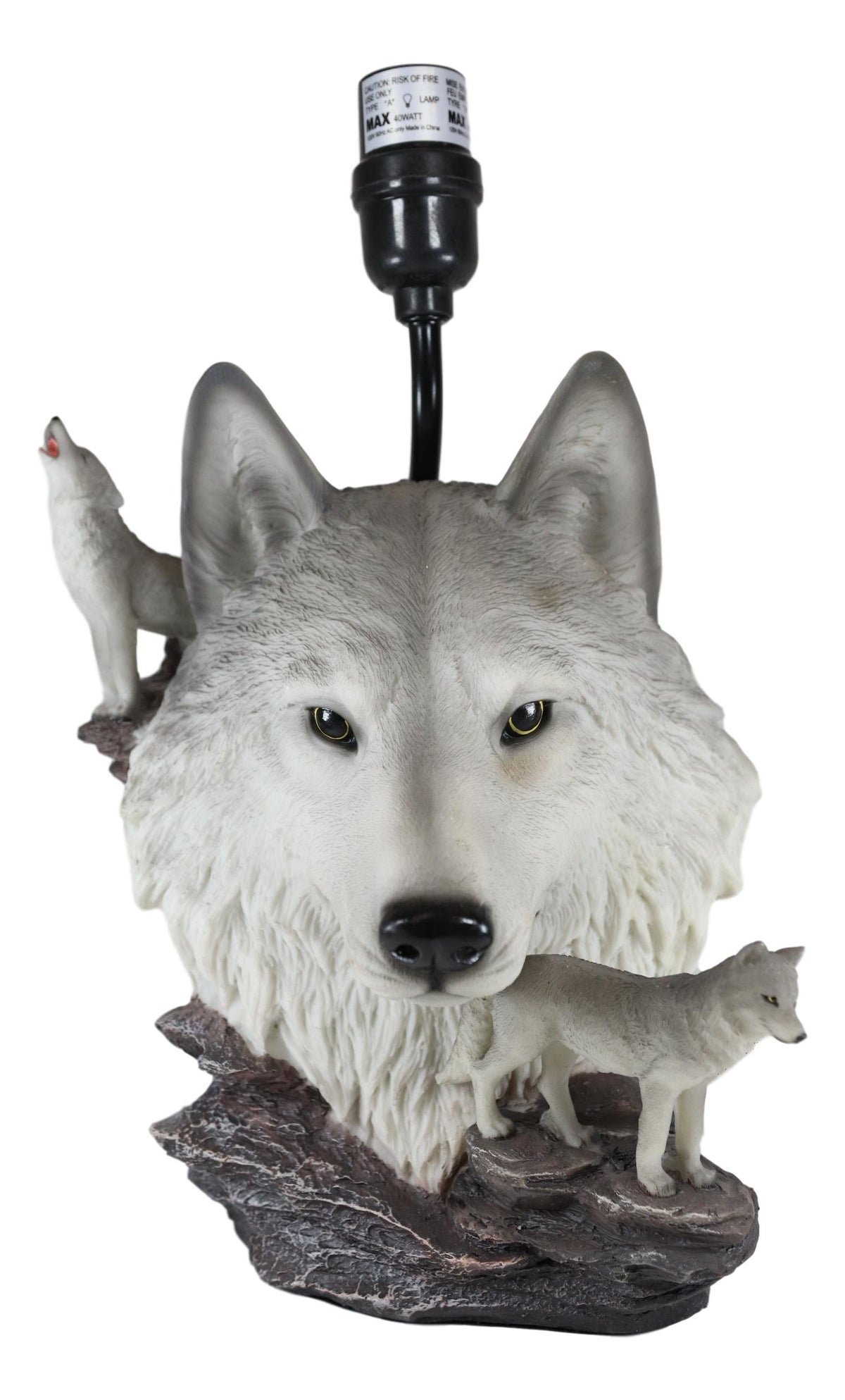 Gray Wolf Table Lamp Decor Wildlife Full Moon Howling Timber Wolf Pack - Ebros Gift