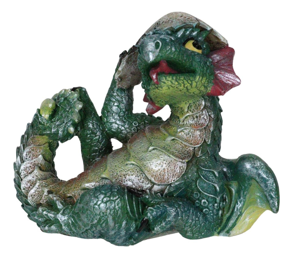 Adorable Green Earth Dragon Hatchling Baby Egg Shell Figurine 2.75"H Collectible