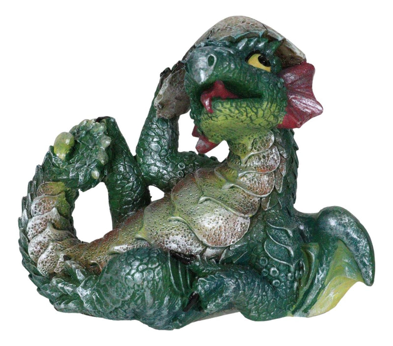 Adorable Green Earth Dragon Hatchling Baby Egg Shell Figurine 2.75"H Collectible