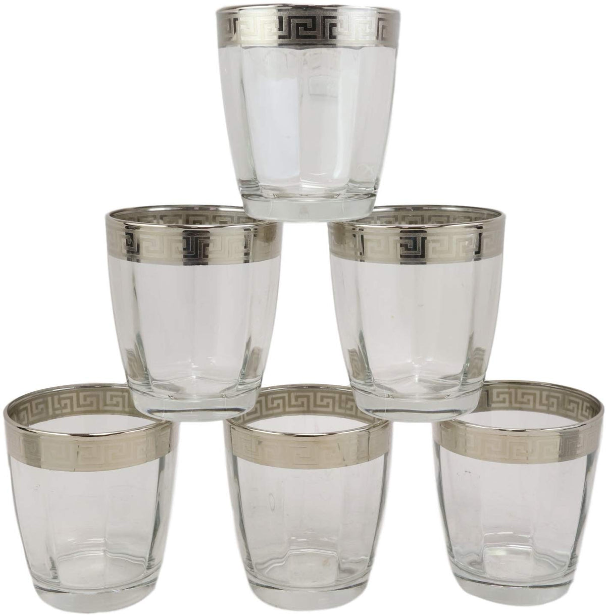 Ebros Set of 6 Double Old Fashioned Tumbler Glass With Greek Rim Accent 12oz
