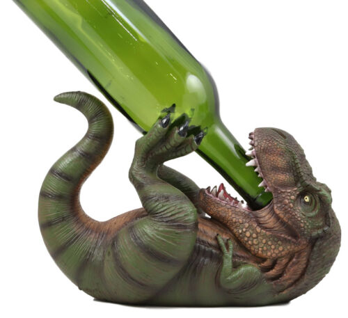 Dino Wino Prehistoric Dinosaur Thirsty T-Rex Wine Bottle Holder 9.25"Long Trex - Ebros Gift