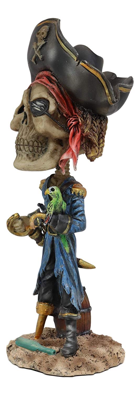 Ebros Day of The Dead Pirate Davy Jones With Parrot Skeleton Bobblehead Figurine