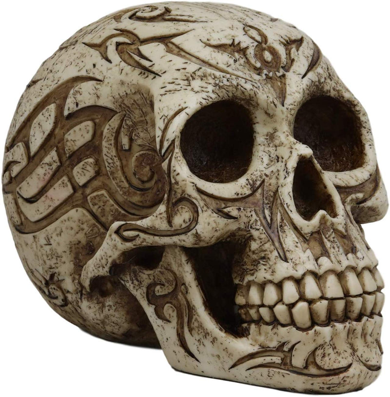 Ebros Gothic Samoan Lace Tribal Tattoo Lovers Symbols Skull Figurine 8"L Skeleton Head