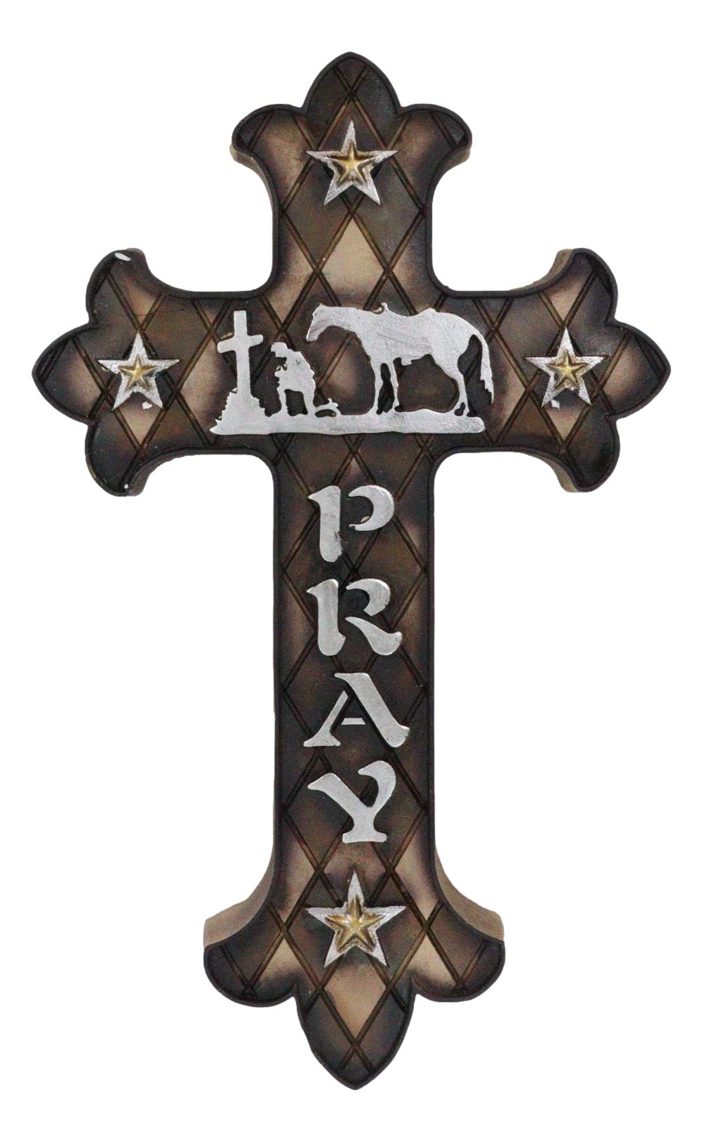 Western Kneeling Cowboy With Horse In Prayer At Calvary Fleur De Lis Wall Cross