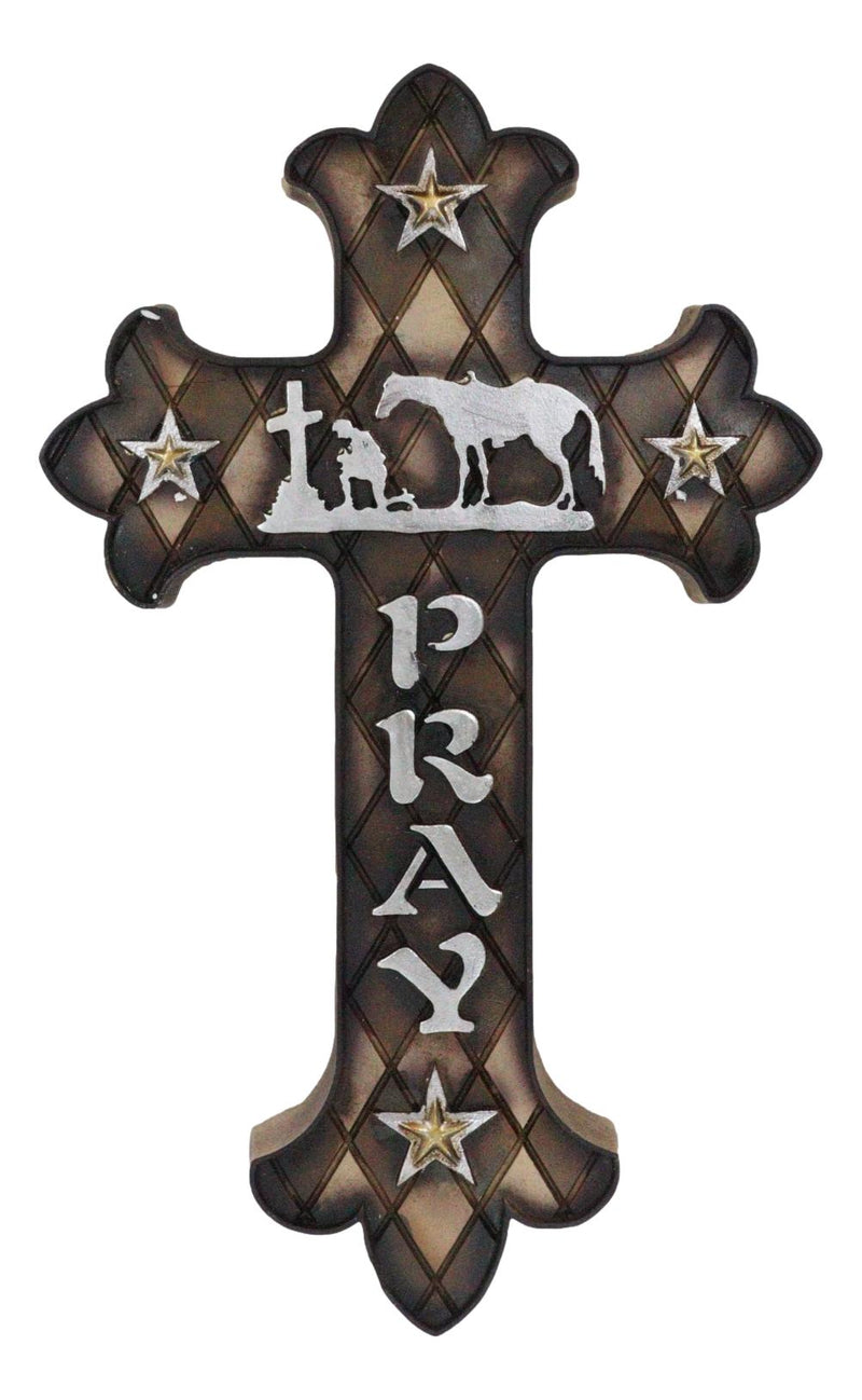Western Kneeling Cowboy With Horse In Prayer At Calvary Fleur De Lis Wall Cross