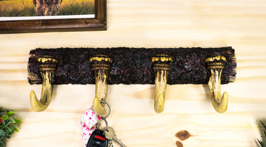 Vintage Western Rustic Stag Deer Crown Antlers 4-Pegs Wall Coat Keys Hooks Decor