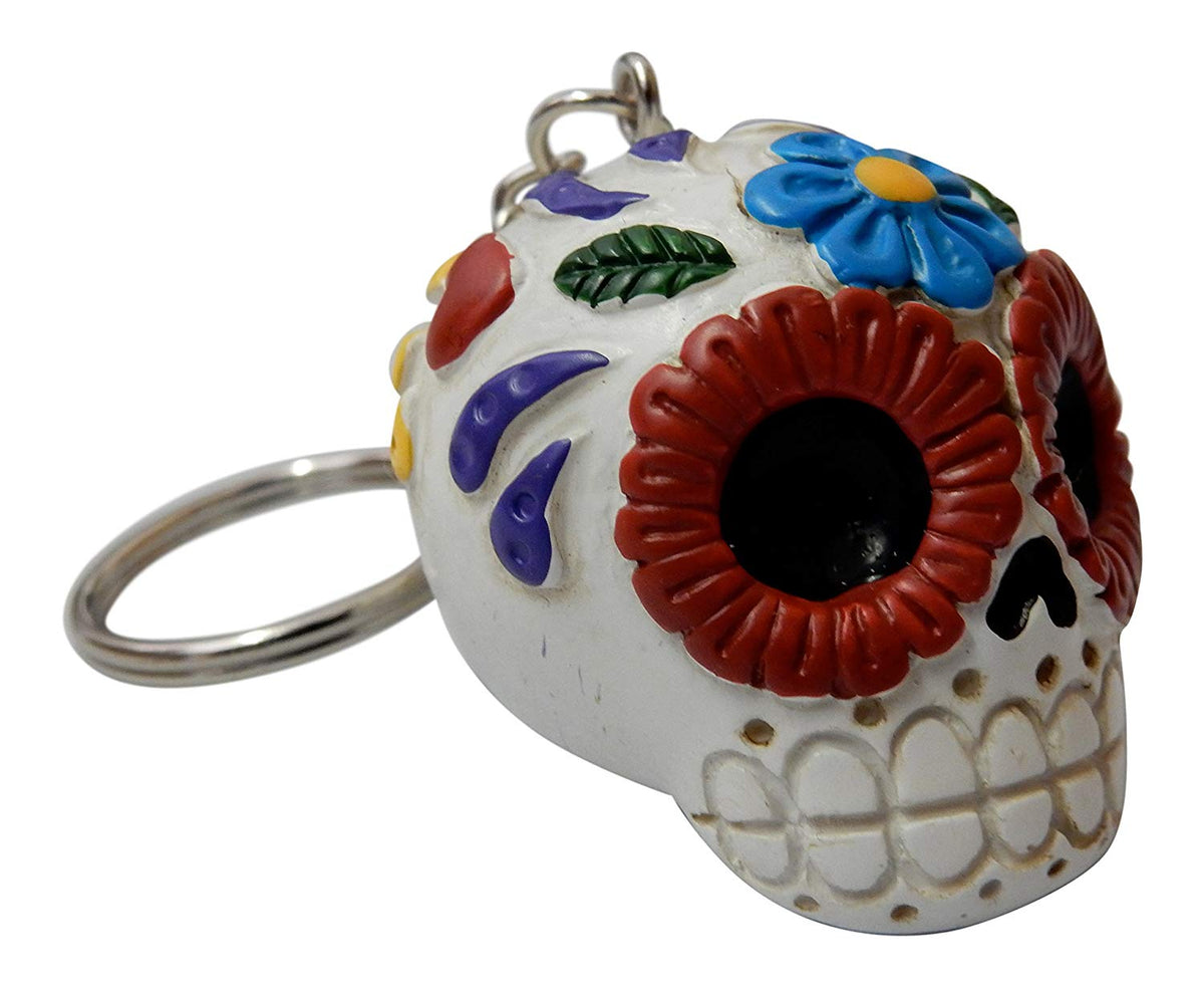 Ebros Gift White Sugar Skull Key Chain Set of 12 Pcs Day of The Dead Collectible - Ebros Gift