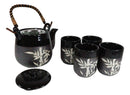 Charcoal Black Japanese Bamboo Grove Ceramic Tea Set Teapot And 4 Cups Drinkware