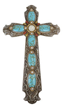 18"H Rustic Western Scroll Lace Wall Cross With Crystals & Turquoise Gemstones