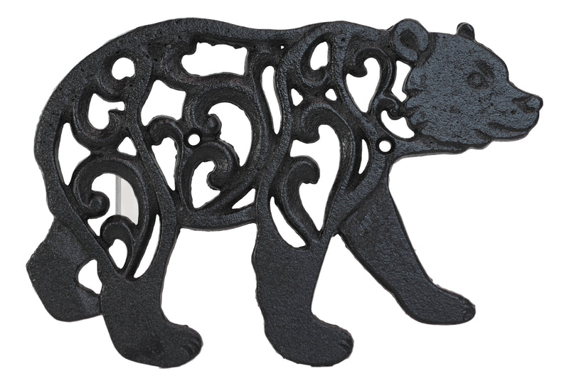 Rustic Western Black Bear Scroll Filigree Art Design Cast Iron Wall Decor Plaque