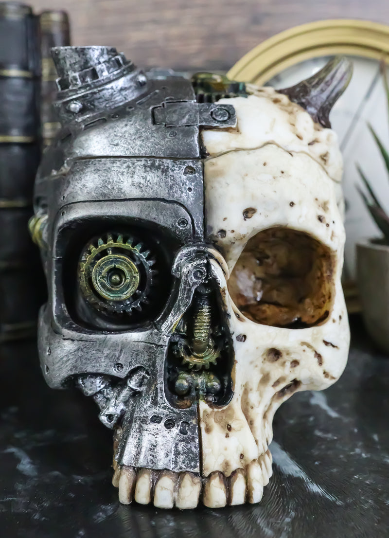 Ebros Steampunk Horned Demon Cyborg Skull Jewelry Box Statue Robotic Bone Devil