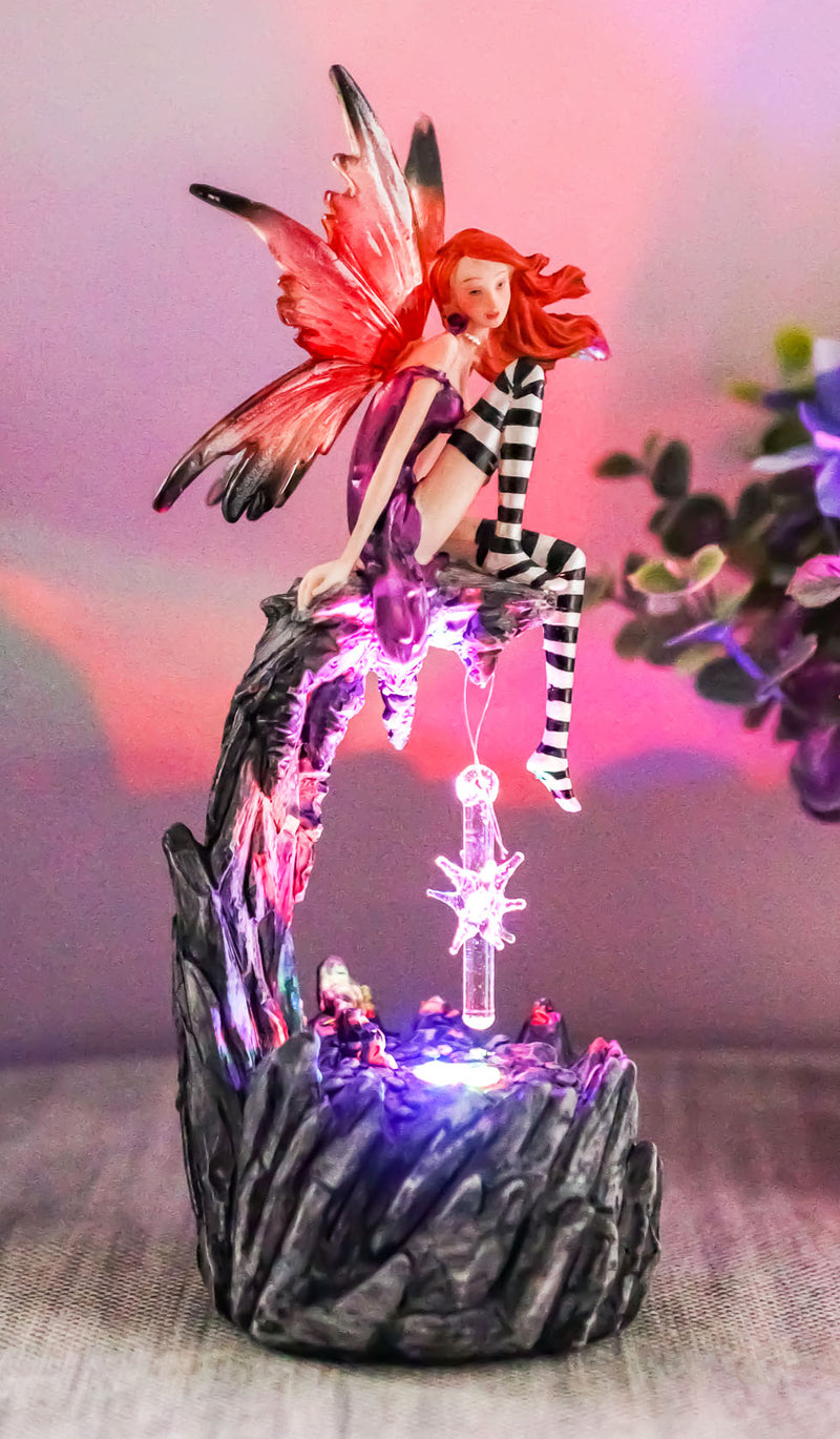 Ebros Gift Beautiful Jester Fairy Magenta On Cave Ledge With Crystal L