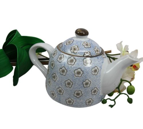 Floral White Cherry Blossom Tea Pot With Stainless Steel Tea Leaves Infuser 32oz - Ebros Gift