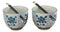 Japanese Design Ceramic Indigo Blossoms Ramen Noodles Bowl & Chopsticks Set of 2