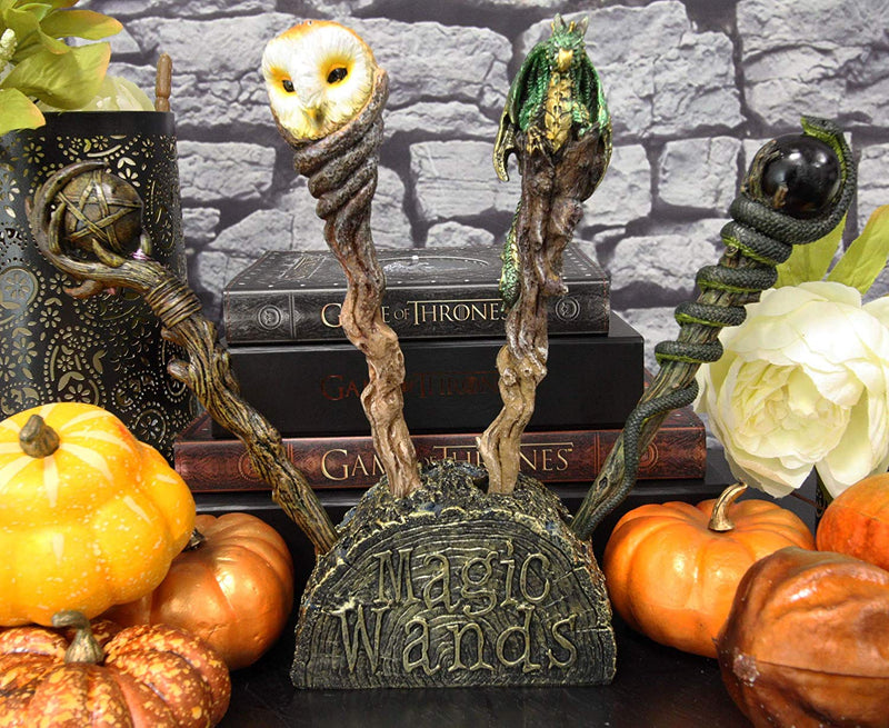 Ebros Witch & Wizard Fantasy Cosplay 4 Magic Wands with 1 Stand Holder Decor - Ebros Gift