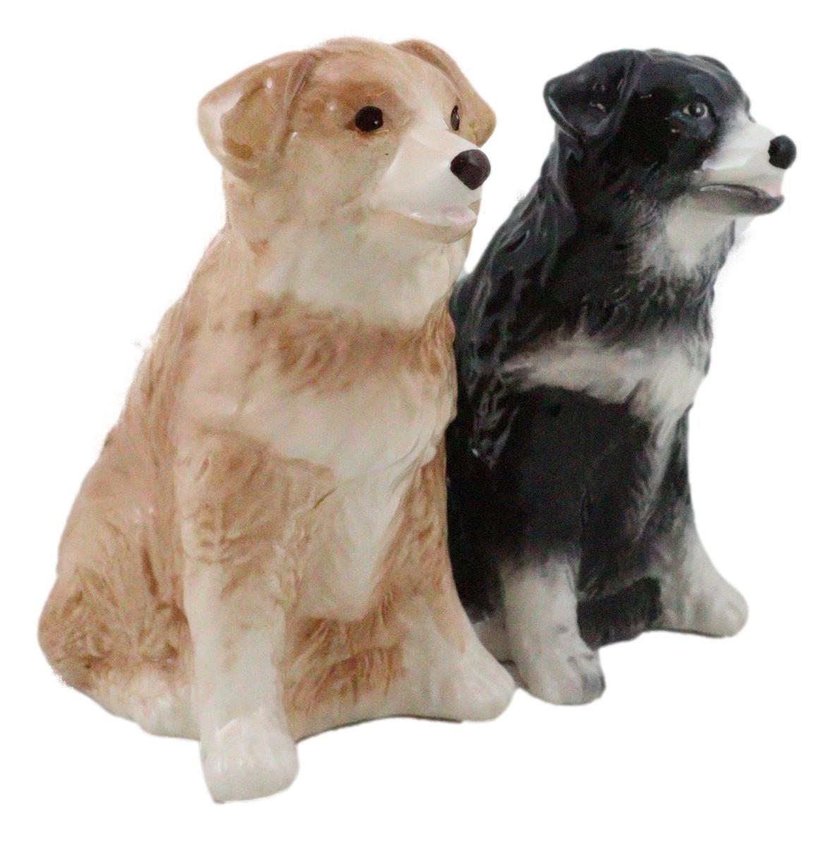 Adorable Brown and Black Border Collie Dog Puppy Ceramic Salt Pepper Shaker Set - Ebros Gift