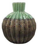 Ceramic Southwestern Contemporary Golden Barrel Cactus Floral Vase Decor 8"H