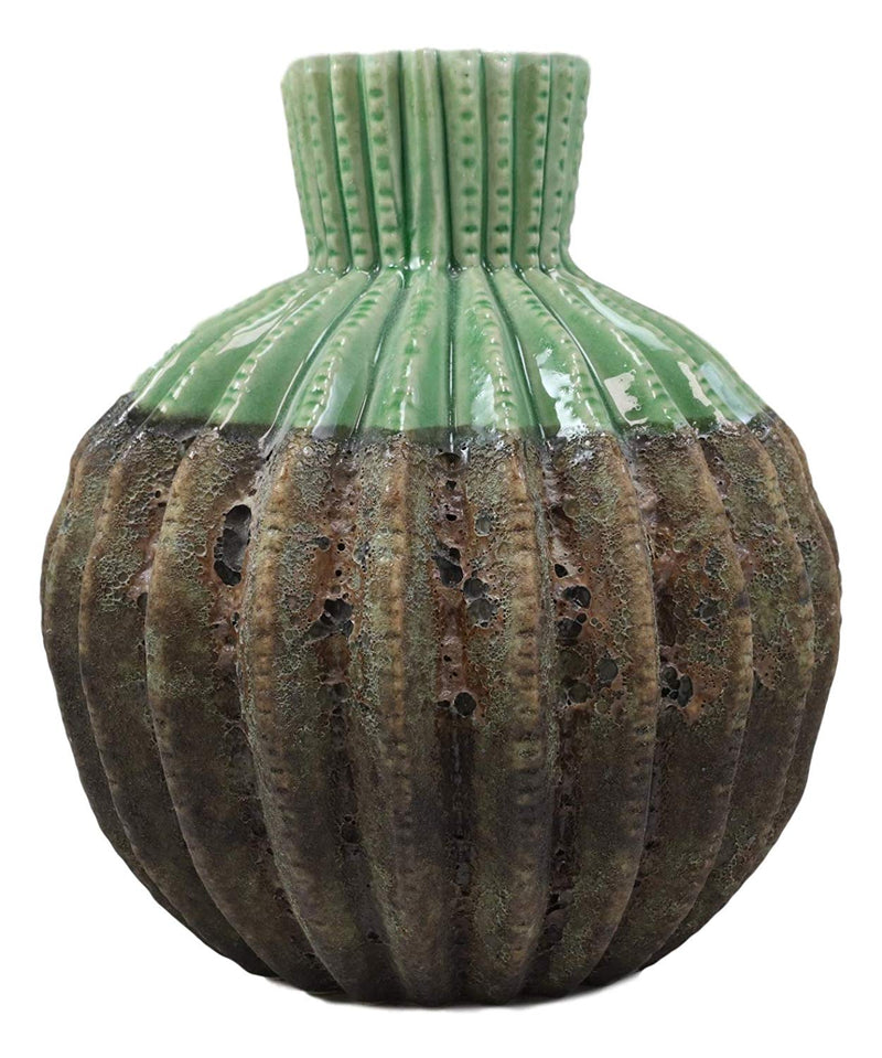 Ceramic Southwestern Contemporary Golden Barrel Cactus Floral Vase Decor 8"H