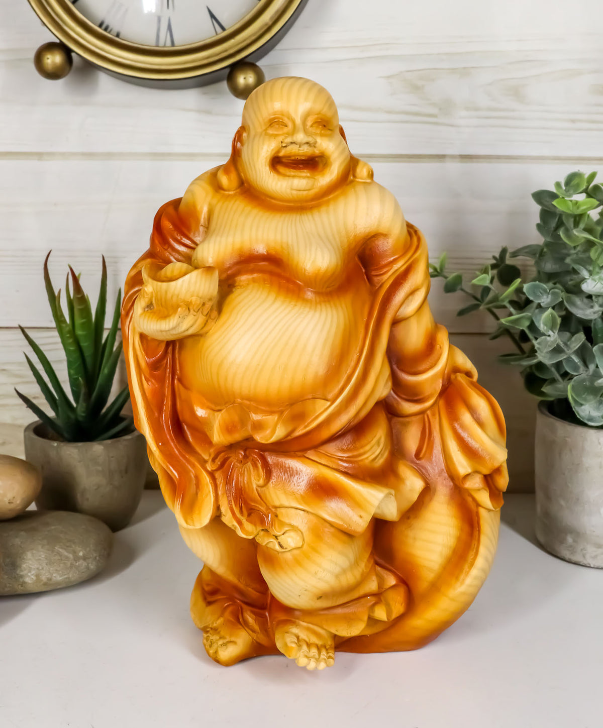 Ebros Feng Shui Hotei Happy Buddha Holding Gold Ingot Figurine 8.5" H - Ebros Gift