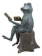 Ebros Gift 15" Tall Aluminum Metal Whimsical Bookworm Frog With Coffee Mug Cup Sitting On Tree Stump Garden Statue