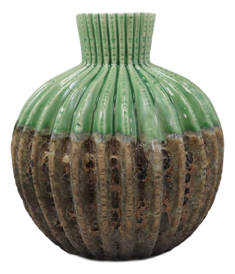 Ebros Gift Ceramic Dolomite Contemporary Golden Barrel Cactus Floral Vase with Ribbed Textured Surface As Mantelpiece Countertop Bar Table Decorative Accent Sculpture Cacti Shaped (7" H Small)