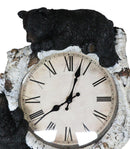 Rustic Western Forest Black Bear Cubs Climbing Birchwood Branch Resin Wall Clock