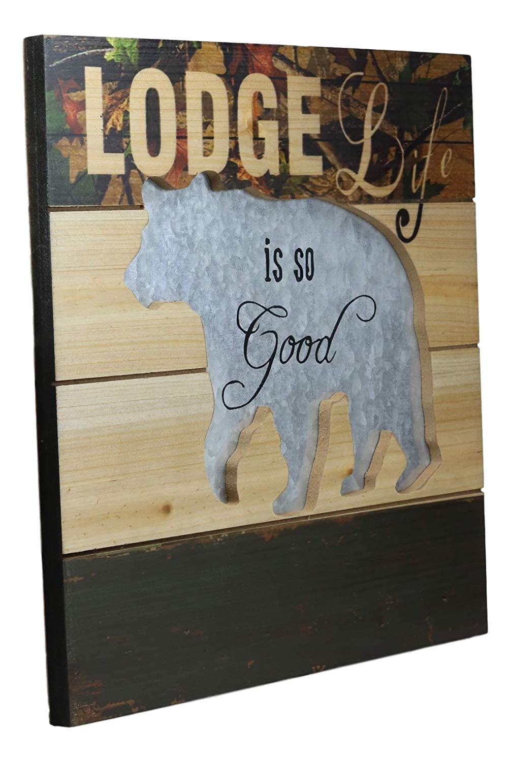 Ebros Large 15.75" Wide Rustic Cabin 'Lodge Life is So Good' Hand Painted Wooden Sign with Grizzly Bear Silhouette Hanging Wall Mounted Decor Plaque Western Country - Ebros Gift