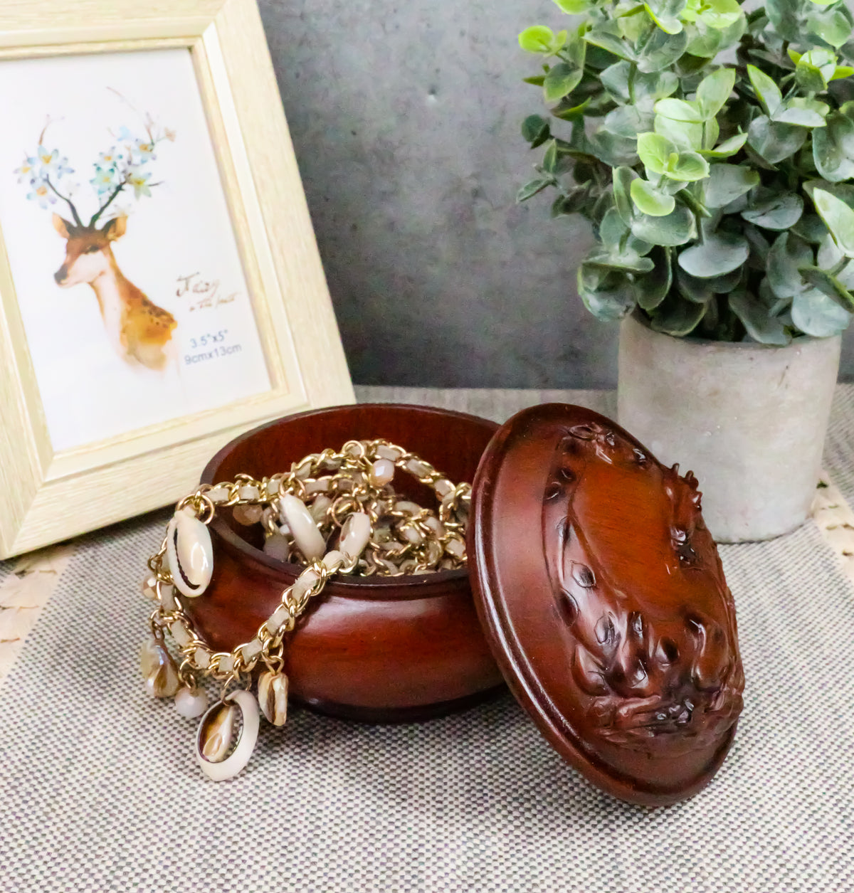 Ebros Safari Giraffe Rounded Jewelry Trinket Decorative Box Faux Wood Resin