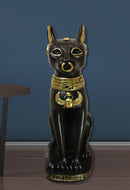 Large Black And Gold Egyptian Goddess Cat Bastet With Scarab Amulet Statue 37"H