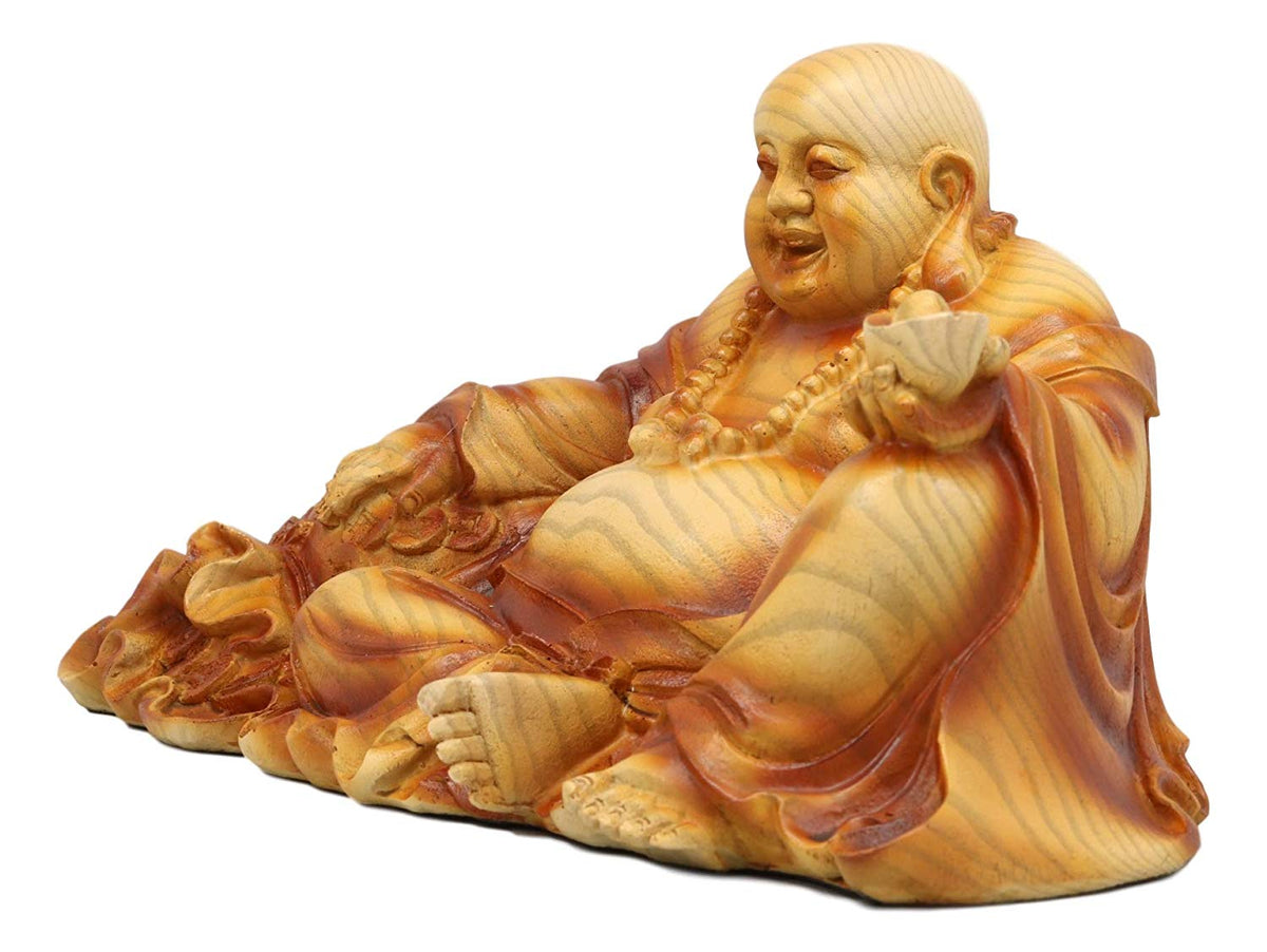 Ebros Feng Shui Hotei Happy Buddha Sitting with Gold Ingot and Money Coins 9" W