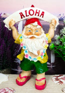 Ebros Free Spirited Hippie Hawaii Themed Vacation Fairy Garden Gnome Holding Aloha Banner Figurine DIY Mr Gnomes Collection Statue Home Decor
