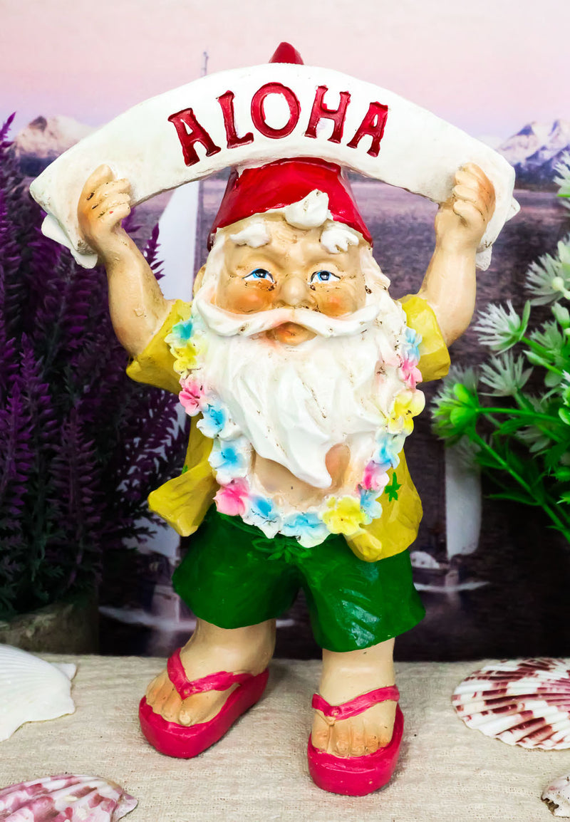 Ebros Free Spirited Hippie Hawaii Themed Vacation Fairy Garden Gnome Holding Aloha Banner Figurine DIY Mr Gnomes Collection Statue Home Decor