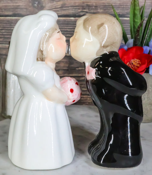 Ebros Romantic Bridal Wedding Kissing Bride And Groom Magnetic Salt Pepper Shakers Set - Ebros Gift