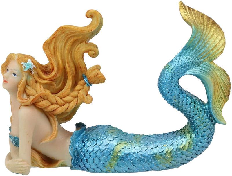 Ebros 6"L Colorful Nautical Mermaid Mergirl Lying On Sea Floor And Daydreaming Statue