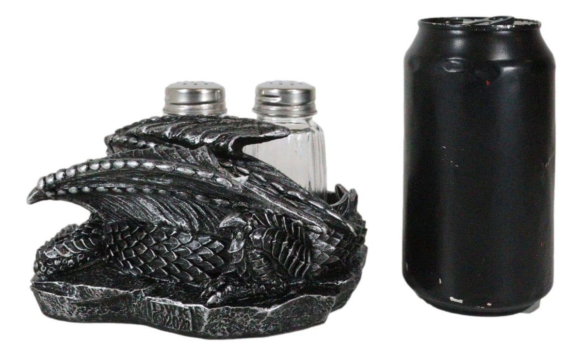 Sleeping Dragon Glass Salt and Pepper Shaker Set with Decorative Holder Display - Ebros Gift