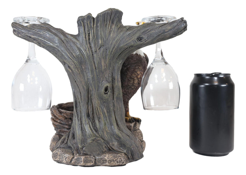 Ebros Liberty American Bald Eagle  Wine Valet As Bottle & 2 Glasses Holder Statue