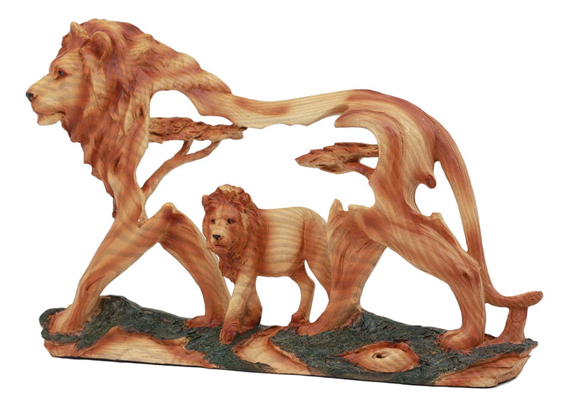 Ebros Large Faux Wood Majestic African Savannah Pride Lion Scene Sculpture