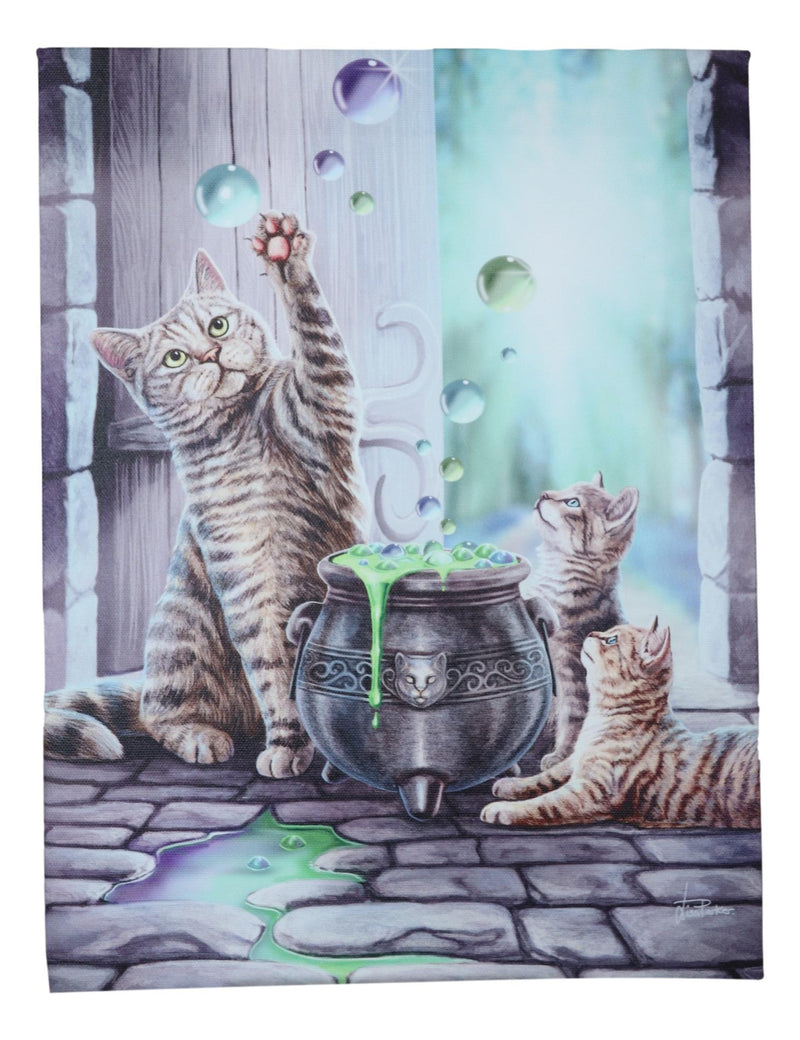 Witch Hubble Hubble Cat And Kittens Magic Cauldron Wood Framed Canvas Wall Decor