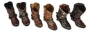 Pack Of 6 Rustic Western Cowboy Cowgirl Faux Leather Boots Pen Holder Figurines