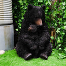 Ebros Large Rustic Forest Black Mother Bear Cuddling Baby Cub Statue 21.5" Tall