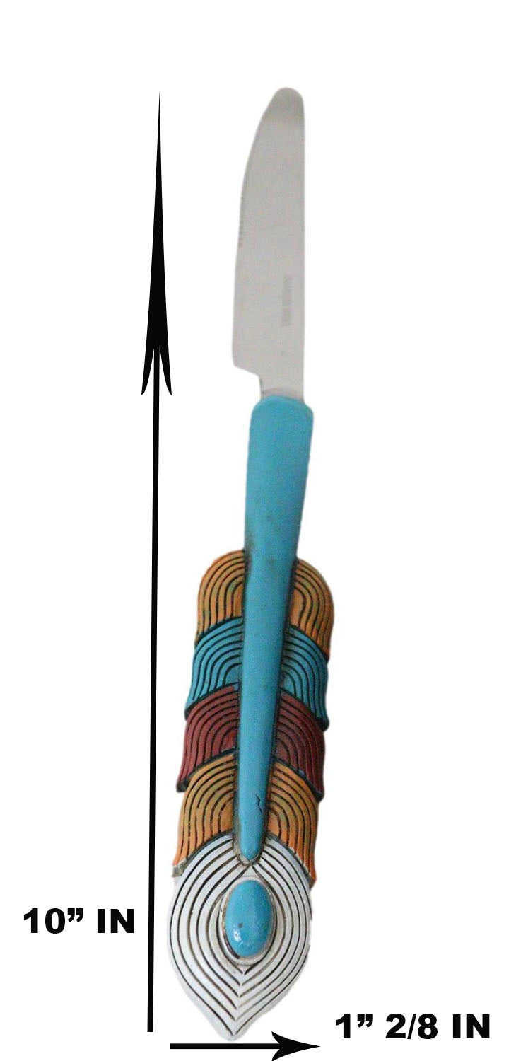 Southwest Chic Indian Turquoise Feather Flatware 4 Spoon Teaspoon Fork Knife Set