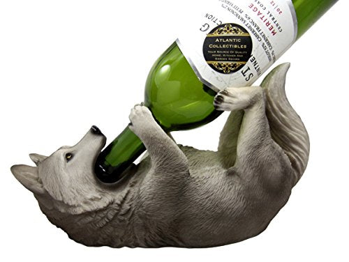 Ebros Full Moon Drunken Gray Wolf Wine Holder Moonshine Howl Cries Of The Night Wine Caddy Figurine 10.5" Long